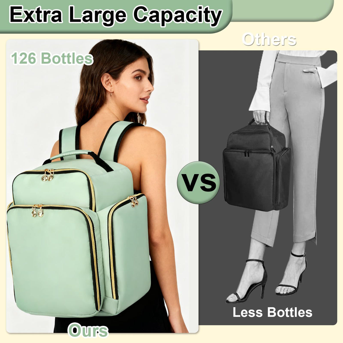ahzske nail polish organizer backpack green exterior design for travel