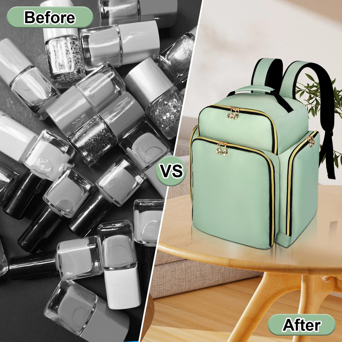 ahzske nail polish organizer backpack wide opening for easy access to supplies