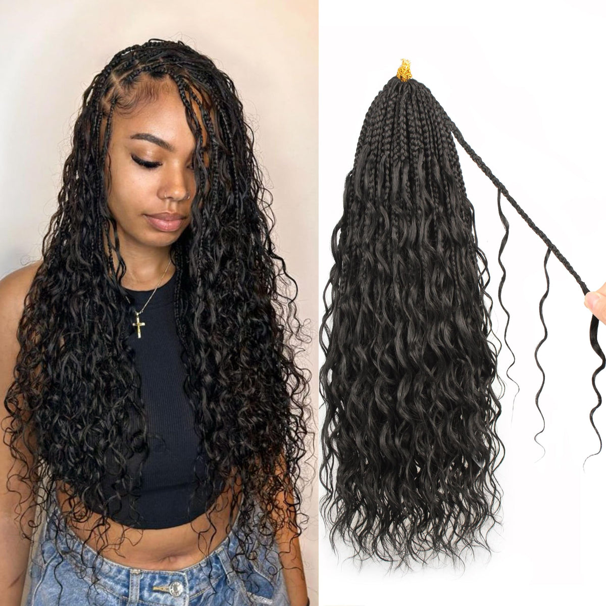 AIBEO Goddess Box Braids 18in with soft curls for a natural look