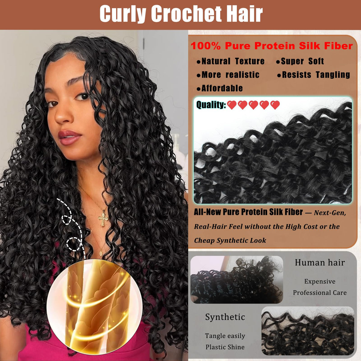 AIBEO GoGo Curl closeup of individual curls, anti-frizz protein silk fiber