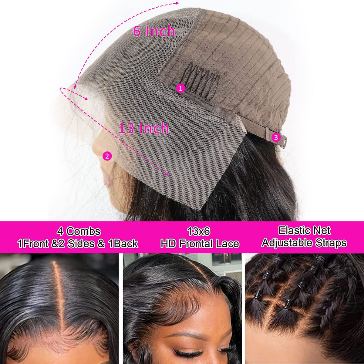 Aicrelery 13x6 wig cap with four combs and secure adjustment straps