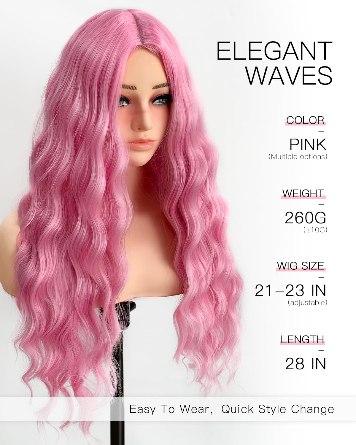 Aida ble middle-part wavy pink wig offers realistic hairline and effortless parting