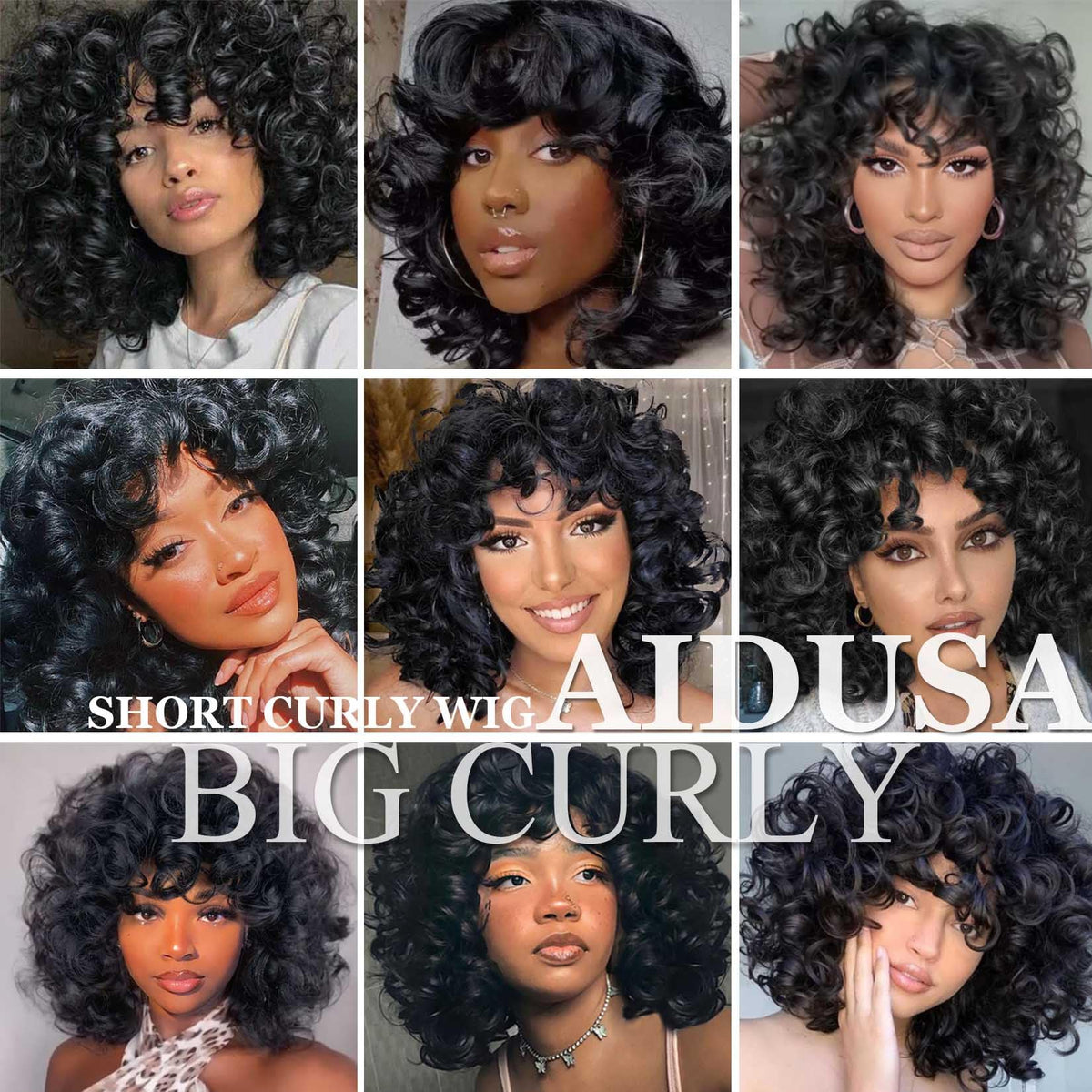 AIDUSA 14-inch dark bob wig with soft curls for versatile looks.