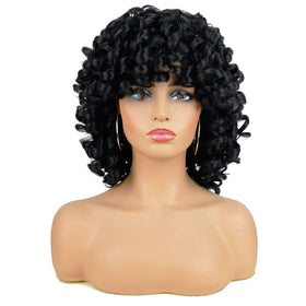 AIDUSA 14-inch curly wig with bangs, close-up detailing for texture.