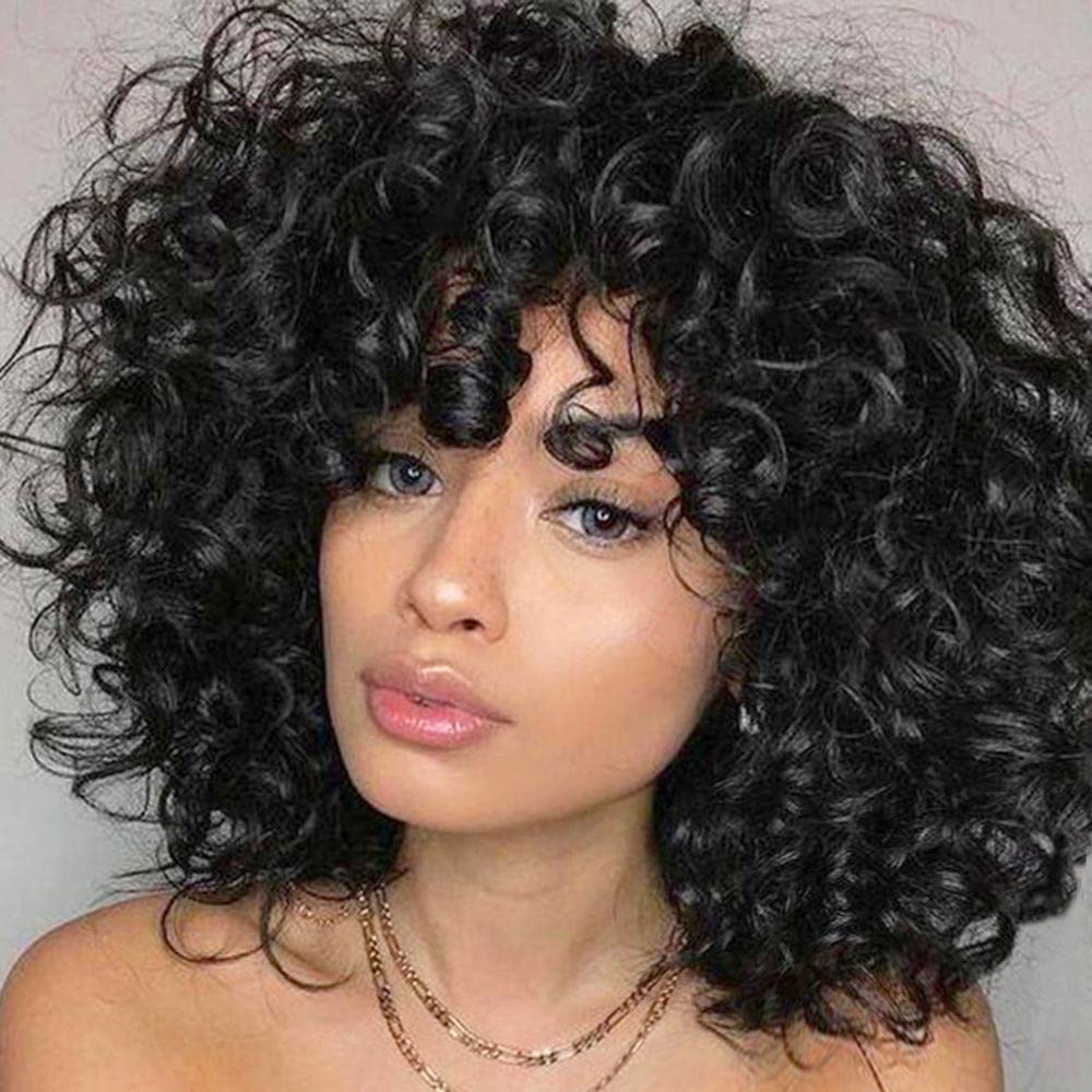 AIDUSA short curly wig in natural black, front view for everyday style.