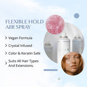 AIIR spray mist on hair delivering humidity resistance and brushable hold.