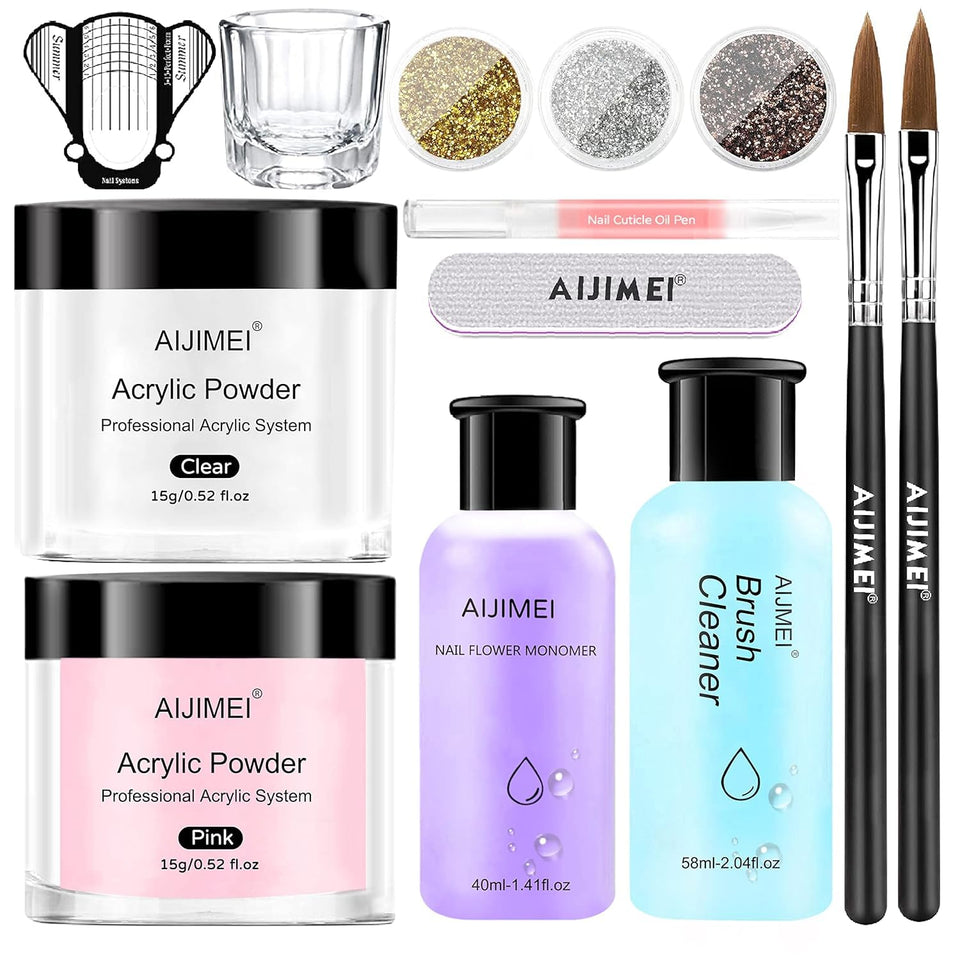 AIJIMEI clear acrylic powder for smooth, even application on natural nails