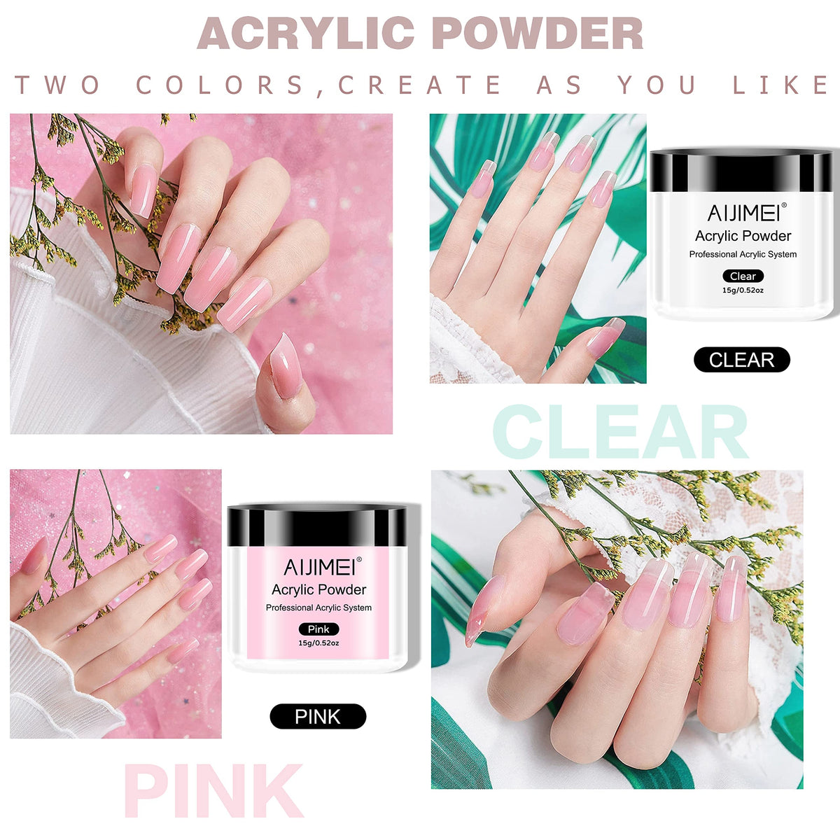 AIJIMEI pink acrylic powder helps natural-looking nail color with strong adhesion