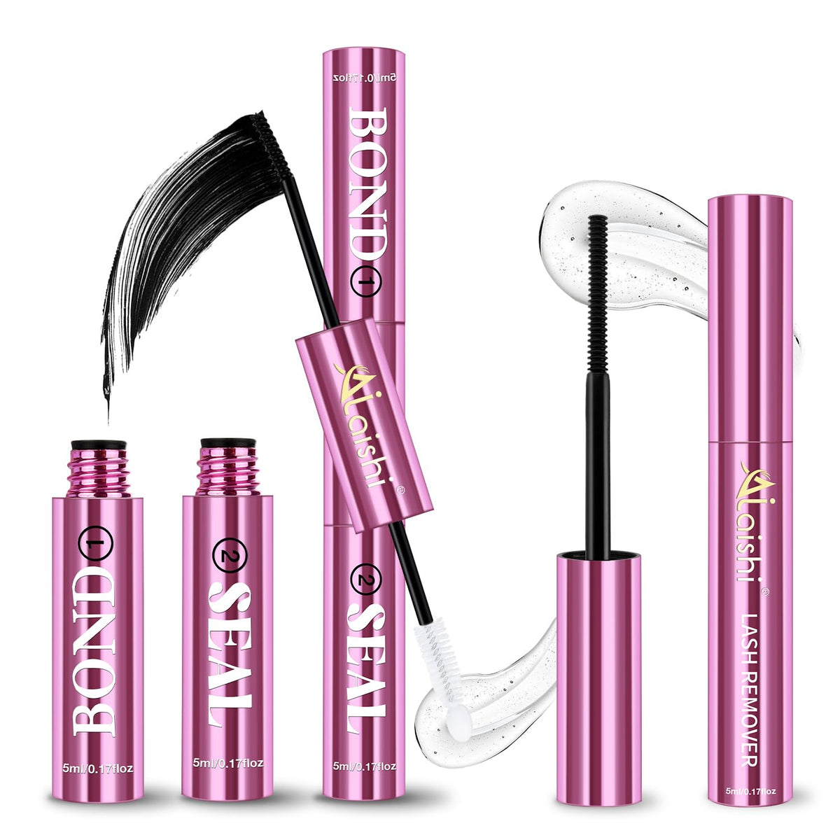 AILAISHI Lash Bond and Seal 3-in-1 set in use for long-lasting hold.