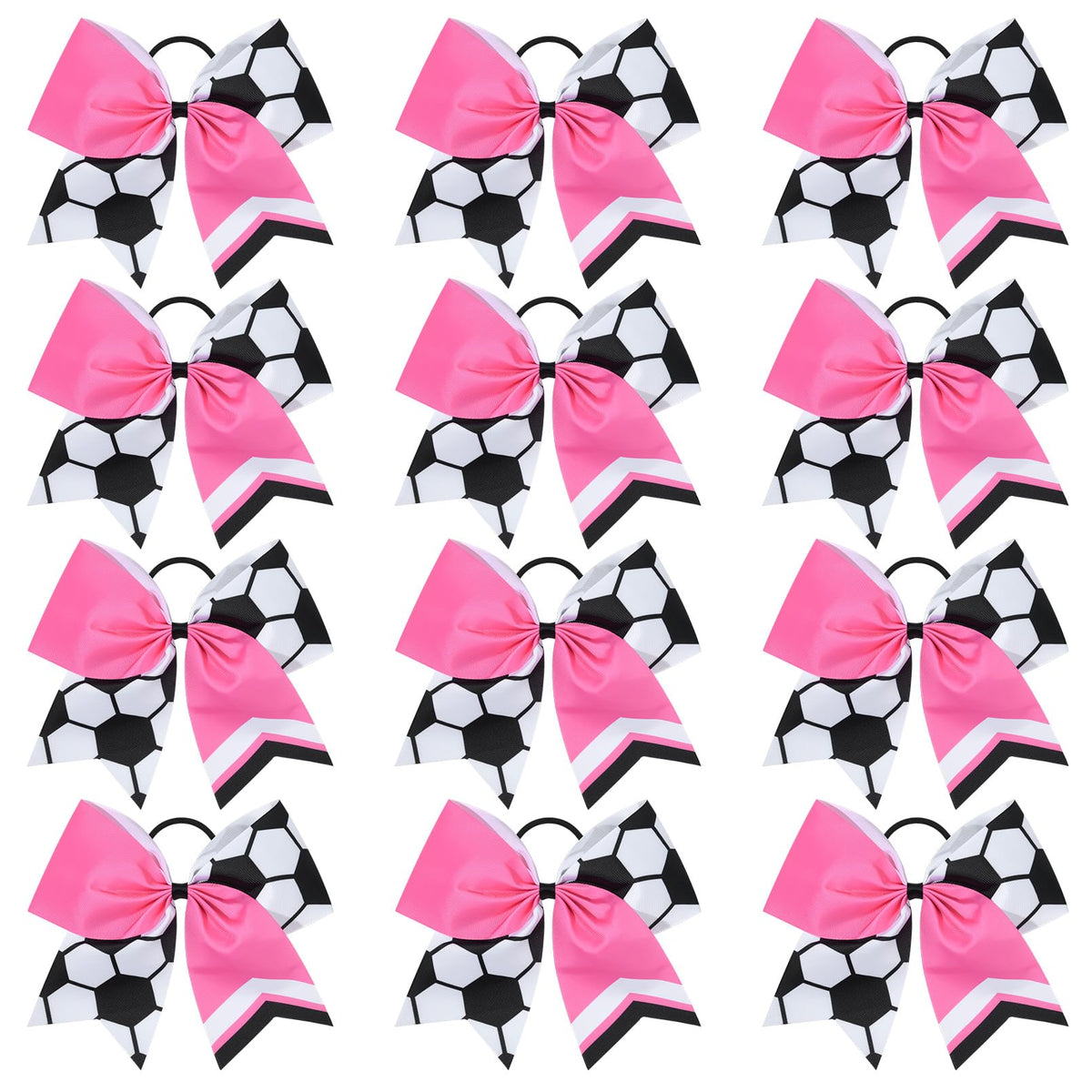 Aileam 8-inch glitter soccer bow in white and pink adds bold team spirit on game day.