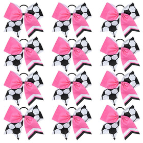 Aileam 8-inch glitter soccer bow in white and pink adds bold team spirit on game day.