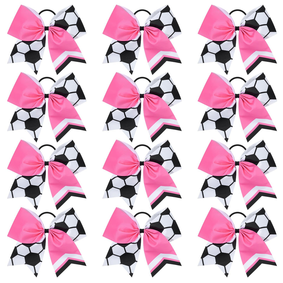 Aileam 8-inch glitter soccer bow in white and pink adds bold team spirit on game day.