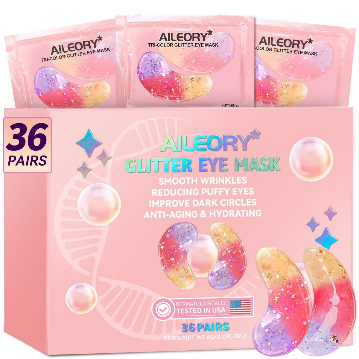 AILEORY tri-color eye patches for hydration and brightening under the eyes