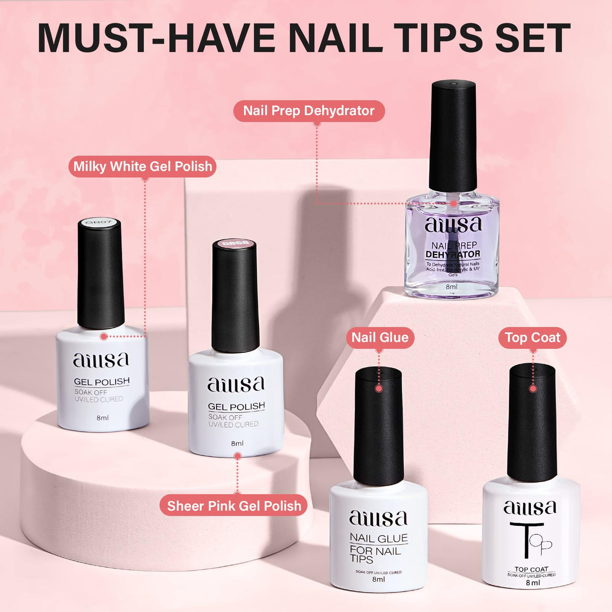 AILLSA almond nail tips with UV lamp for fast curing