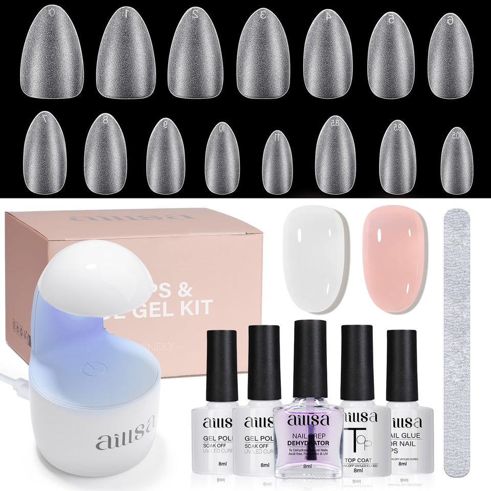 AILLSA almond nail kit with UV lamp enables quick at home manicures