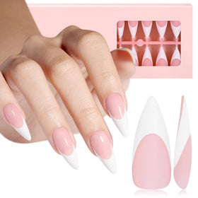 AILLSA French tip nails almond pink 180pc set for easy at-home manicures
