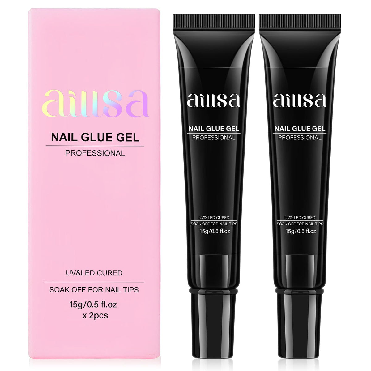 AILLSA Nail Gel Glue bottles ready for precise tip bonding on nails.