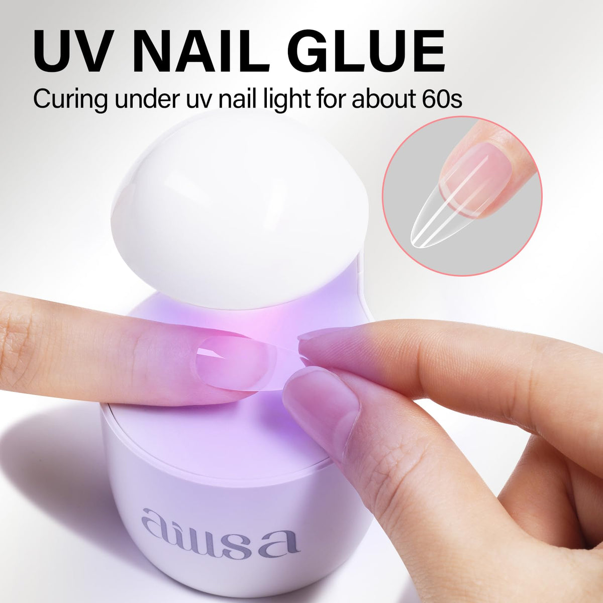 AILLSA UV-LED lamp in action showing quick 60-second curing.