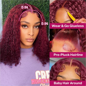 Ailwelia burgundy curly bob wig with glueless cap for easy wear and secure fit