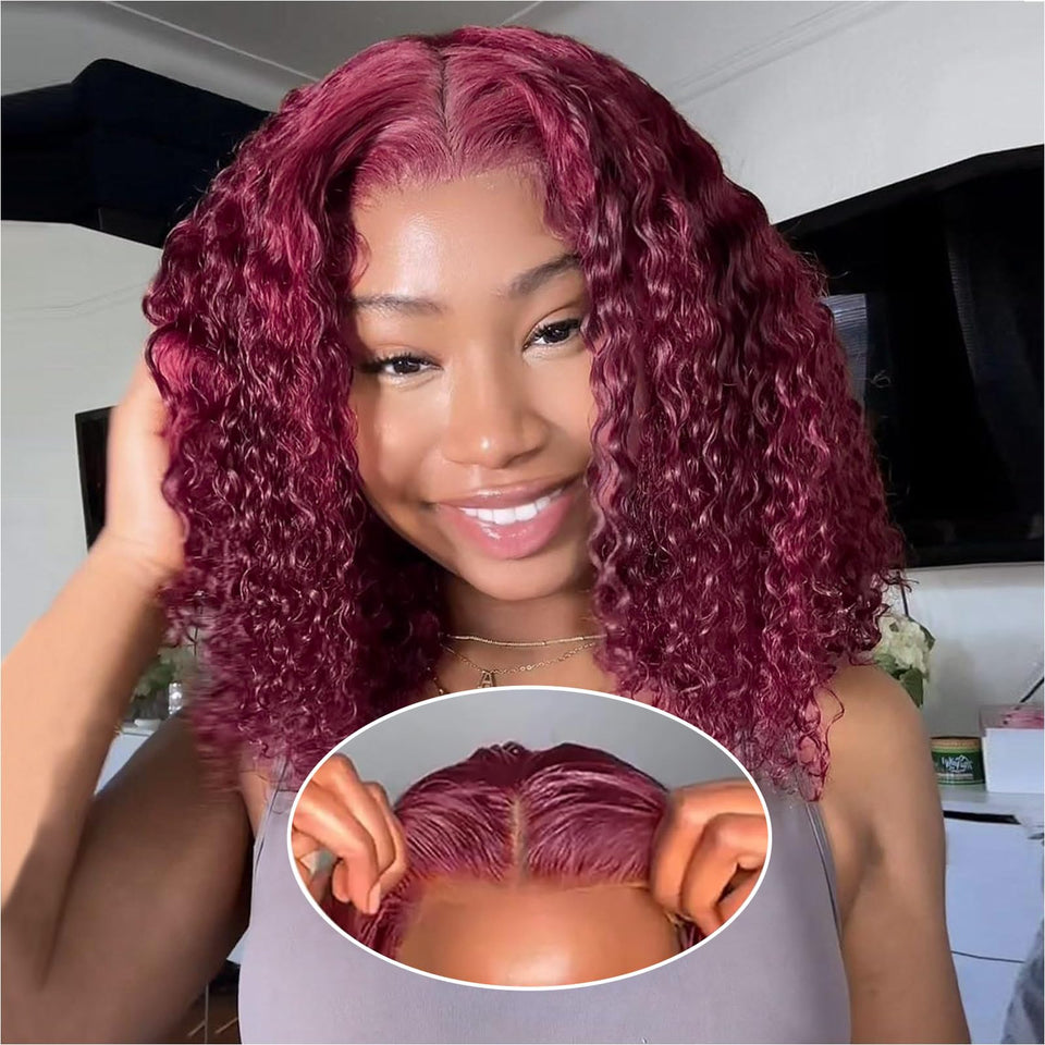 Ailwelia curly bob wig with deep wave and 5x5 HD lace closure for natural parting