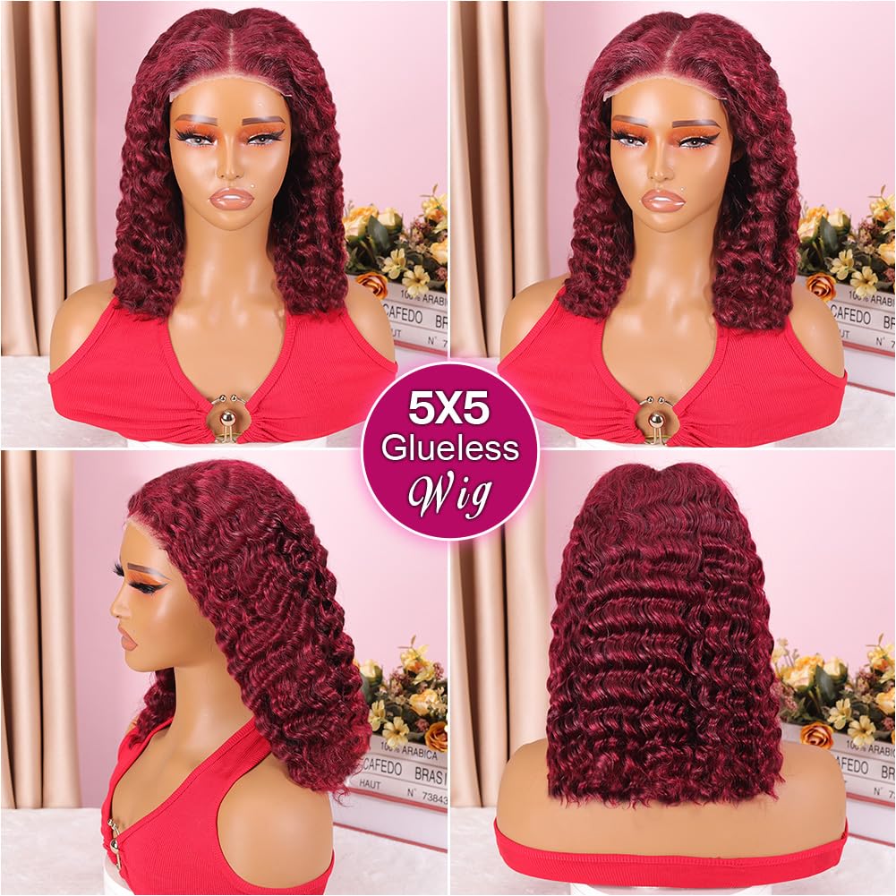 Ailwelia glueless cap lace front wig in burgundy for comfortable wear