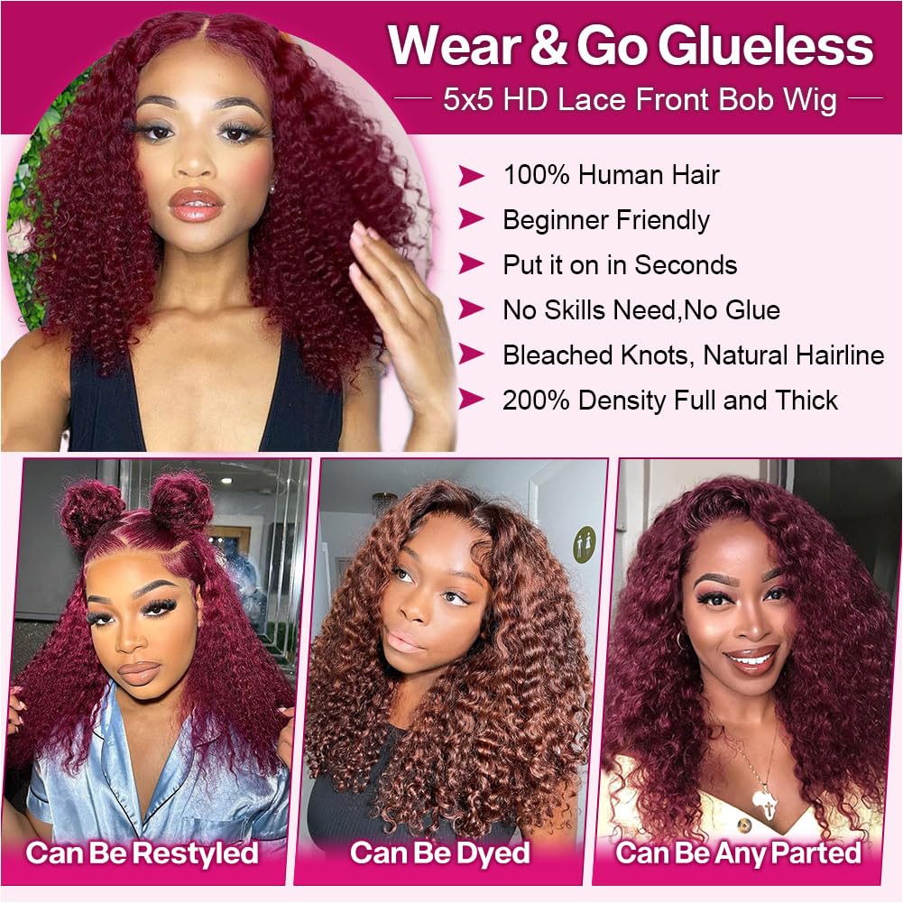 Ailwelia 14 inch burgundy curly bob ideal for parties and daily life