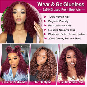 Ailwelia 14 inch burgundy curly bob ideal for parties and daily life