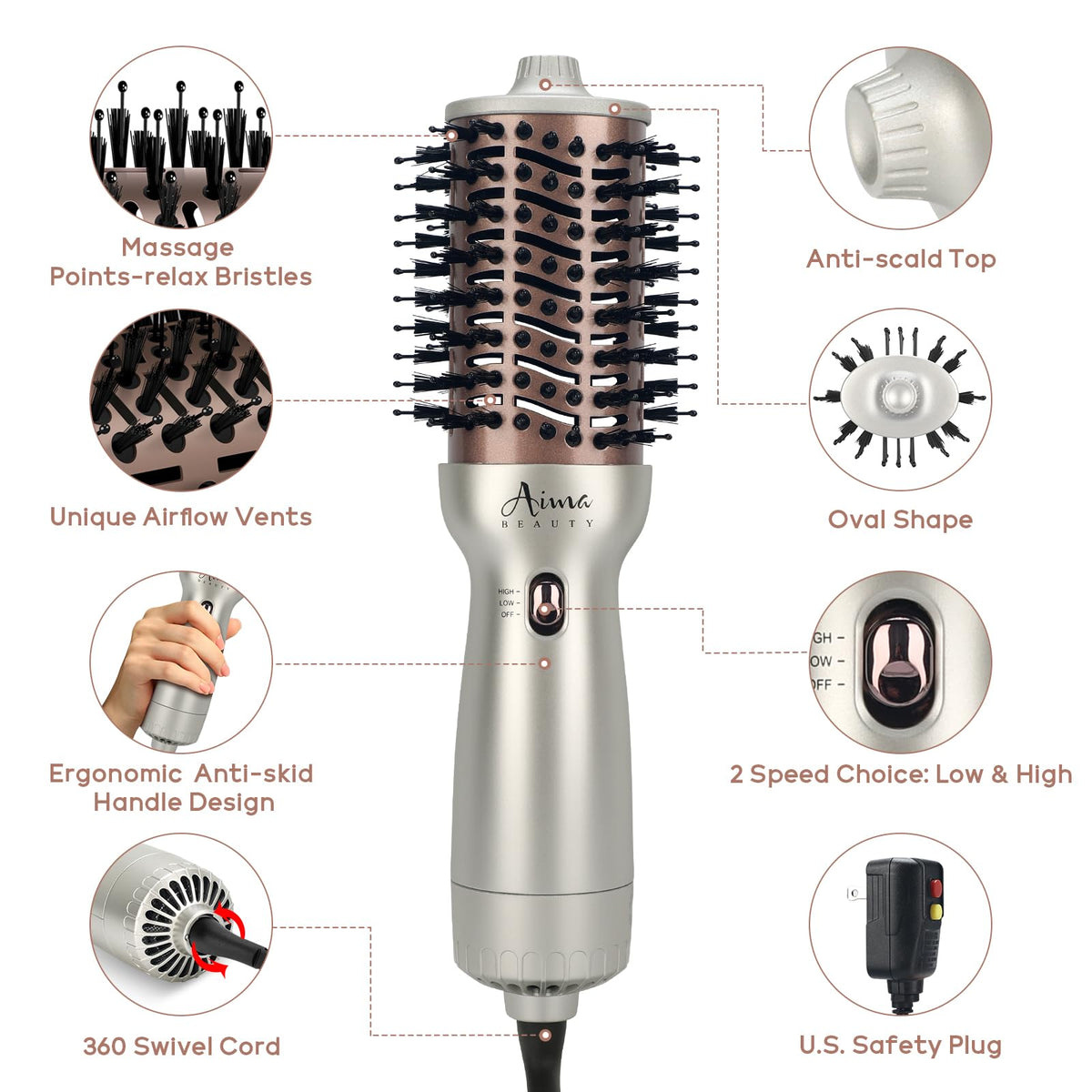 Aima Beauty 360-degree swivel cord for comfortable styling from any angle.