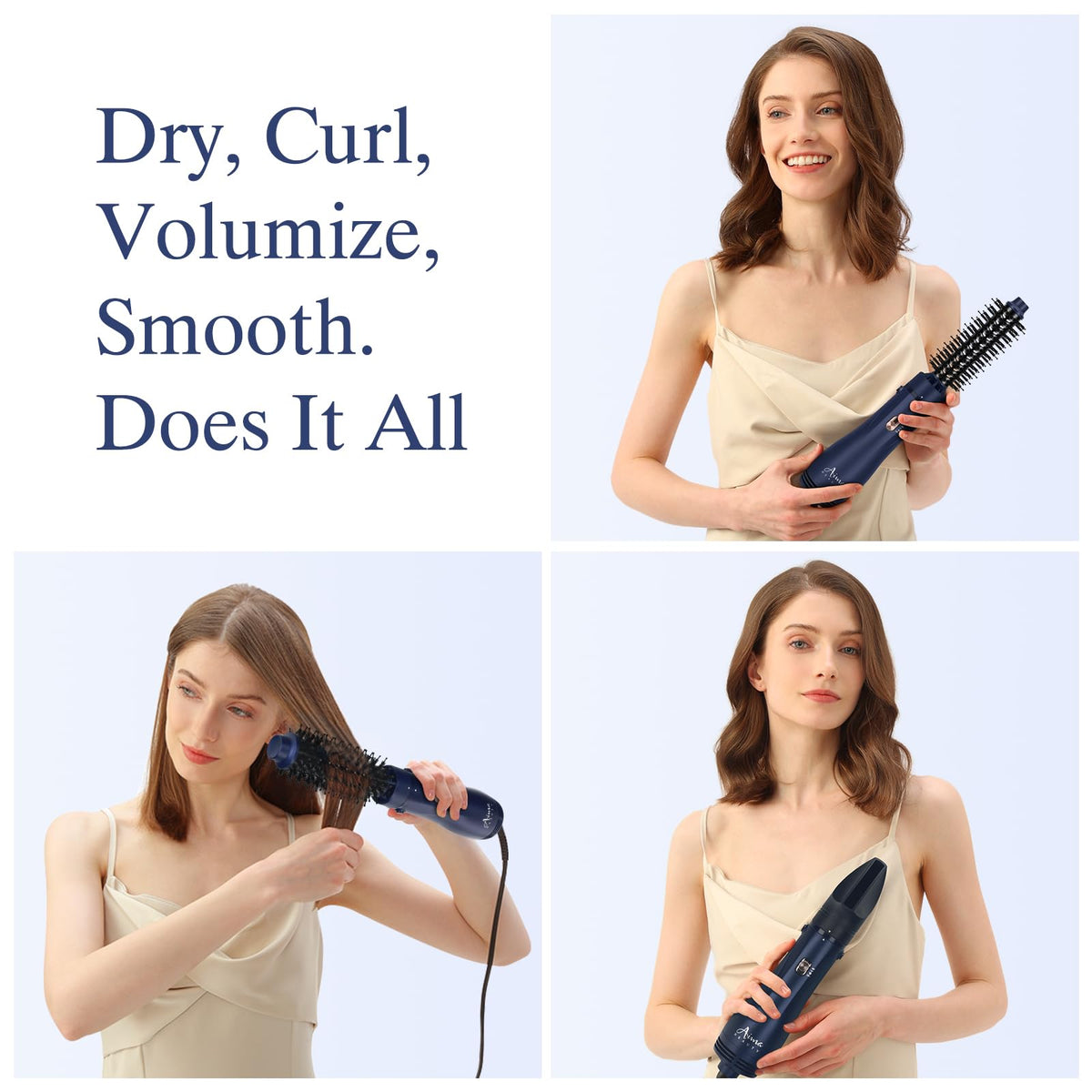Aima Beauty 1-inch brush for short layers and root lift in use.