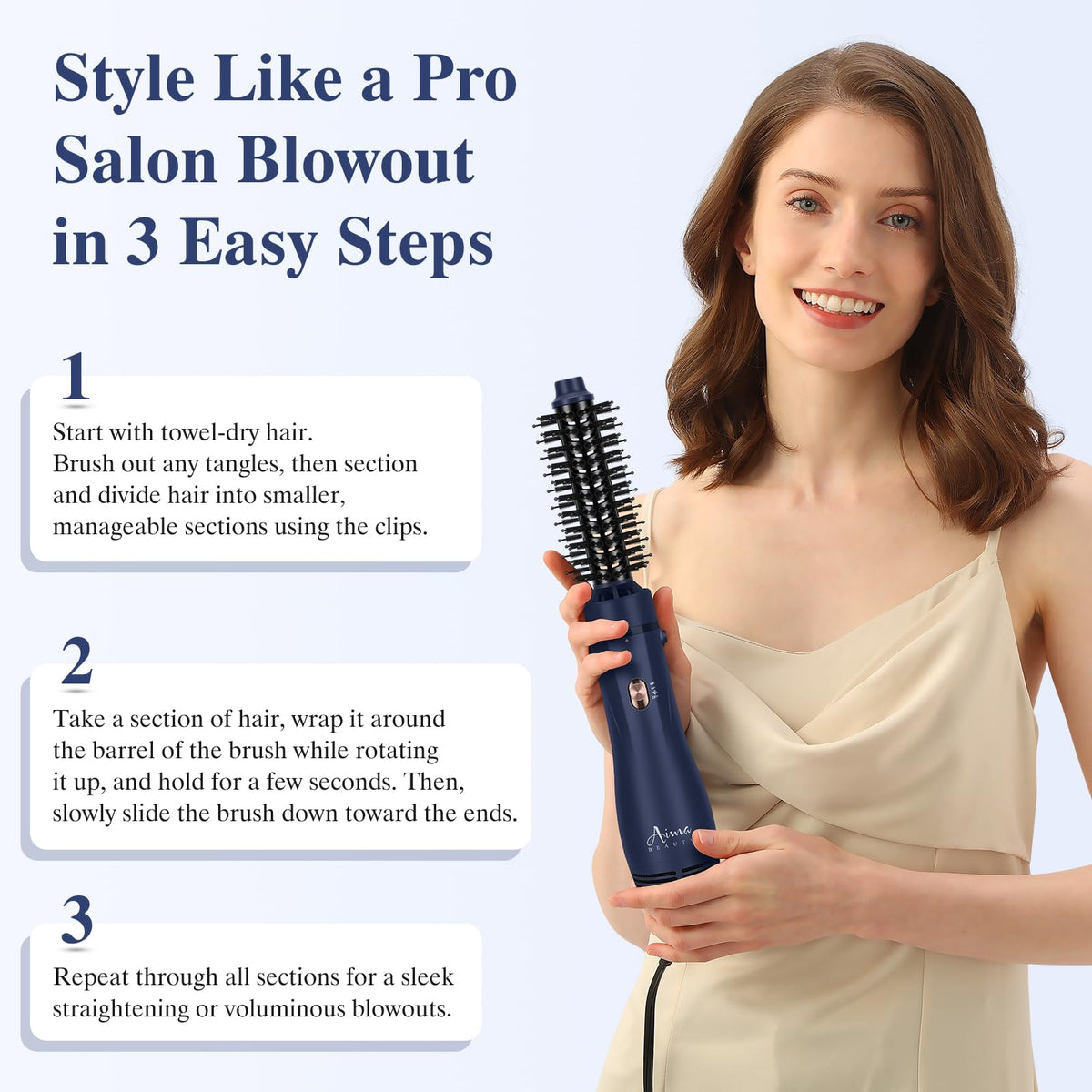 Aima Beauty Prussian blue finish adds stylish color to the tool.