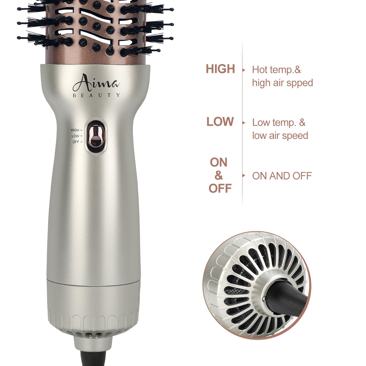 Aima Beauty champagne silver finish adds a premium look.