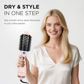 Aima Beauty hair dryer brush with heat settings for tailored styling.