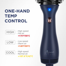 Aima Beauty 1100W dryer with three heat settings for different hair types.