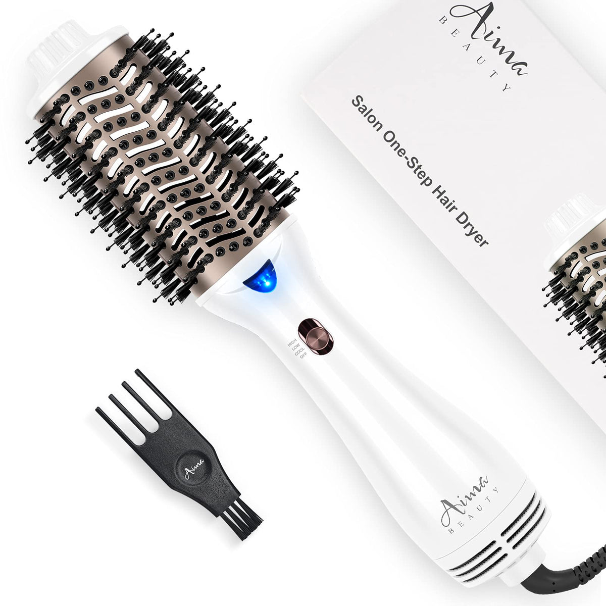 Aima Beauty One Step Dryer and Volumizer in action for smooth, frizz-free results with negative ionic technology