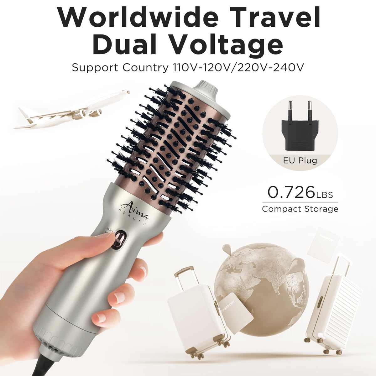 Aima Beauty oval-shaped styler enabling quick one-step straightening and curling.