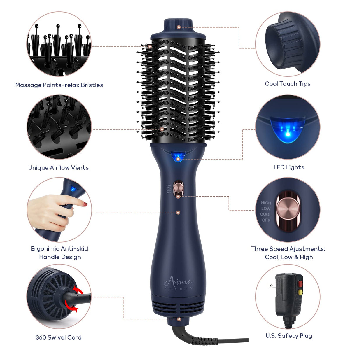 Aima Beauty prussian blue styling tool in action, a modern salon-grade device.