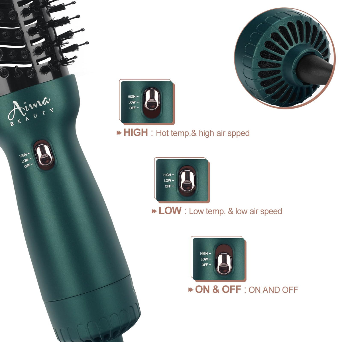 Aima Beauty two-speed two-temperature settings for versatile looks