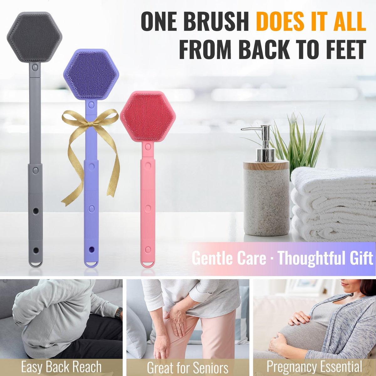 AIMAIAIMAI dual-sided back brush with soft bristles for gentle cleansing