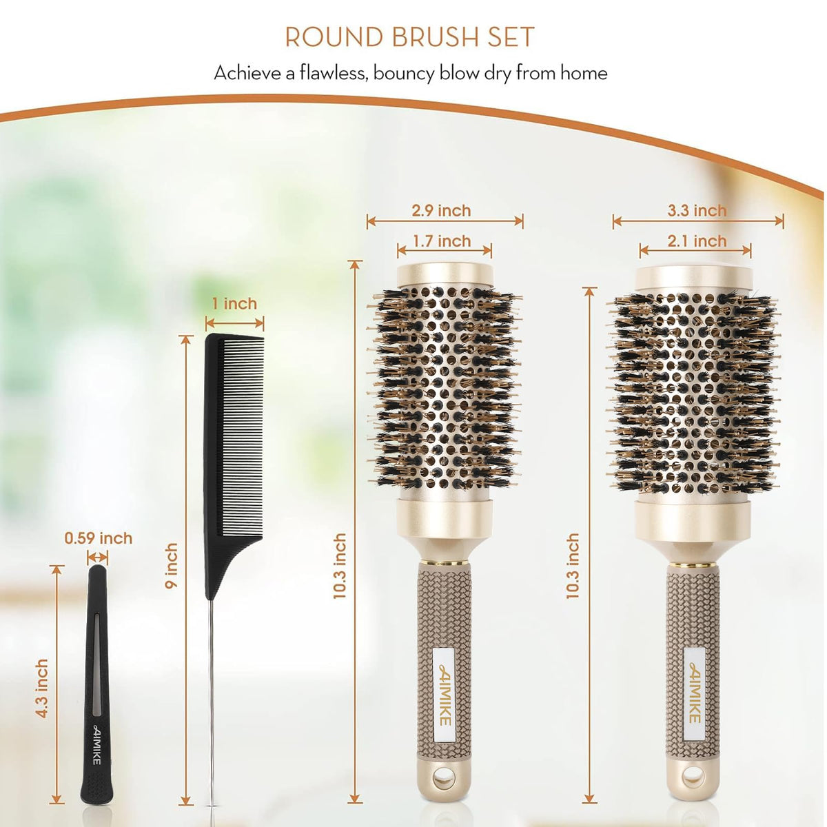 AIMIKE medium round brush with 1.7 inch barrel for curls and versatile styling