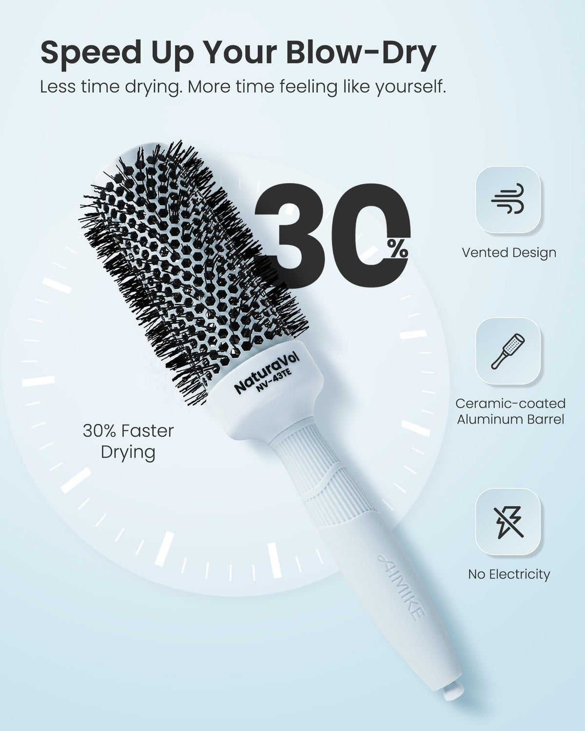 AIMIKE NaturaVol round brush with ergonomic silicone handle for comfortable styling