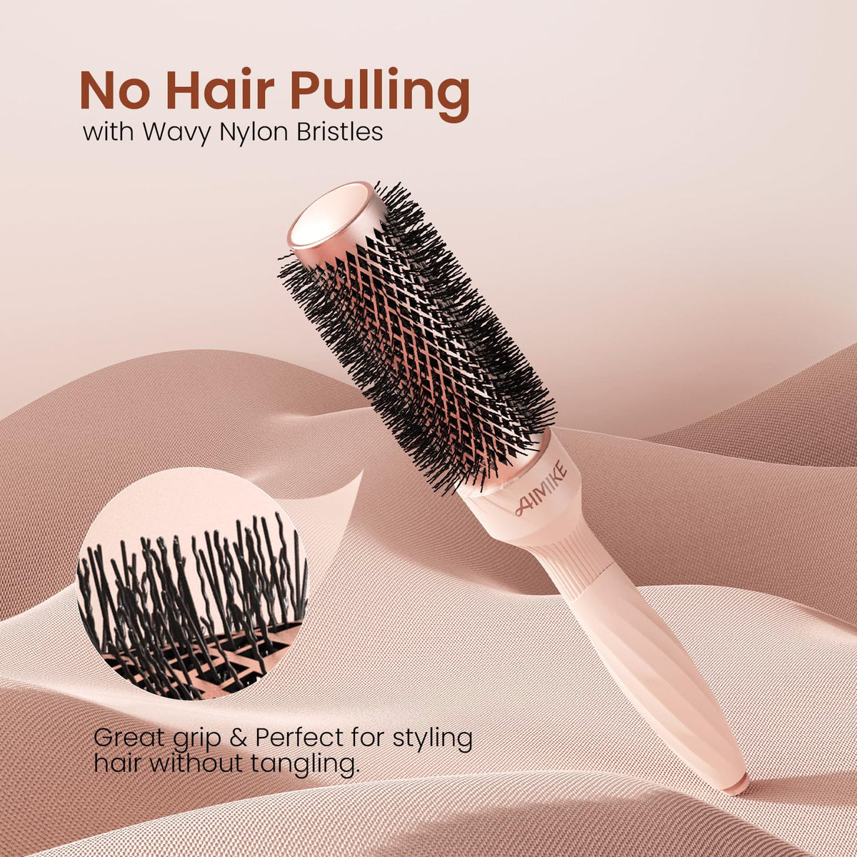 Aimike Rose Luxe Round Brush seamless barrel prevents snagging during styling.