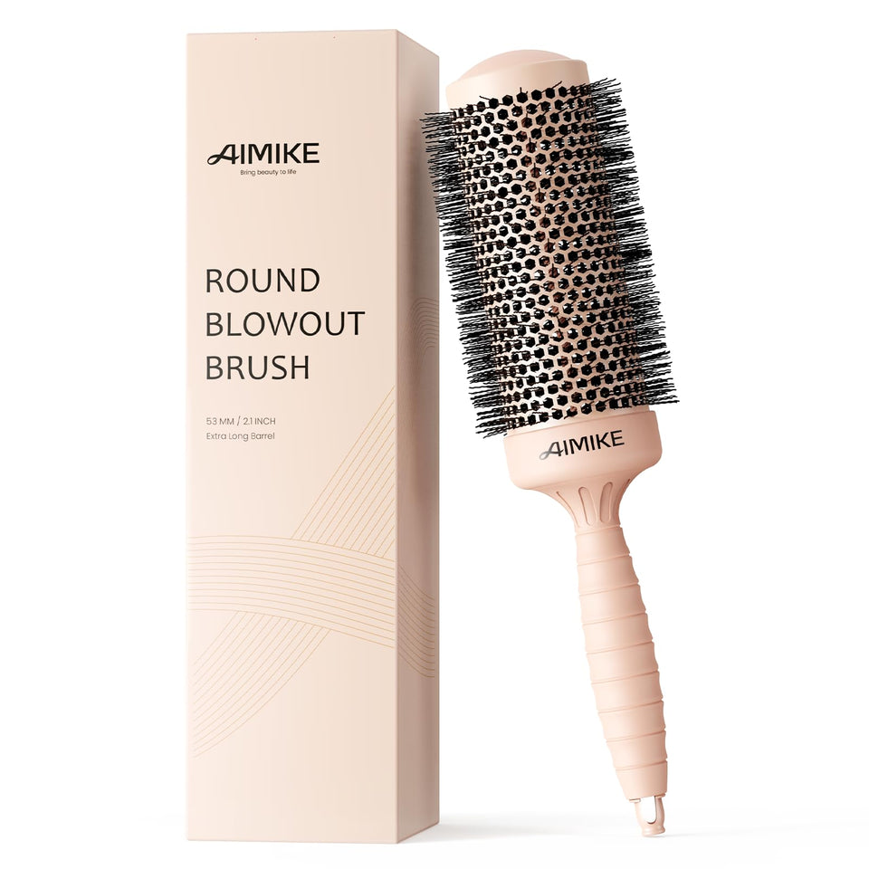 AIMIKE round brush with long barrel in action for quick, even blowouts.