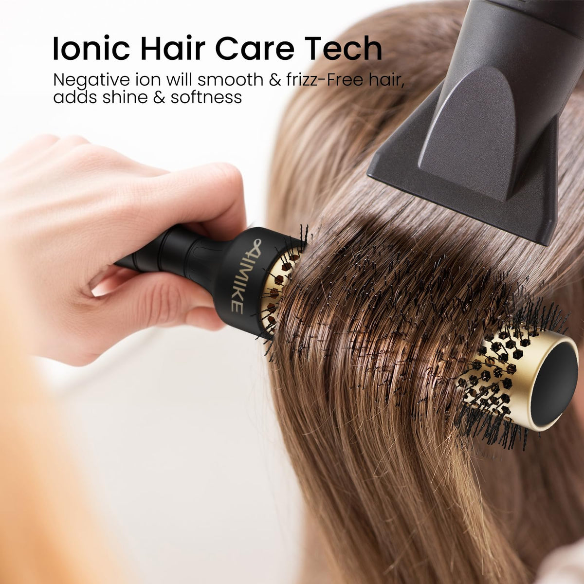 AIMIKE Round Brush close-up of skin-friendly, durable bristles for gentle scalp contact