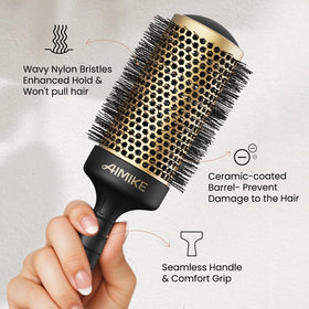 Skin-friendly, reinforced wavy bristles on the AIMIKE round brush
