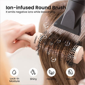 AIMIKE ergonomic one-piece handle round brush reduces wrist fatigue during styling