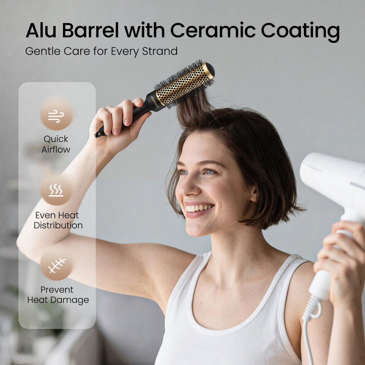 AIMIKE Round Brush emits negative ions to reduce frizz and add shine