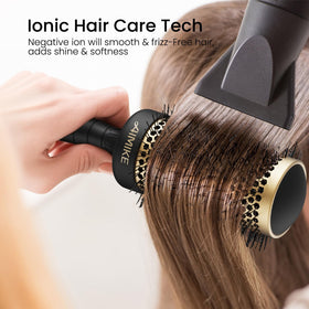 AIMIKE brush featuring negative ion tech for smoother hair and less frizz