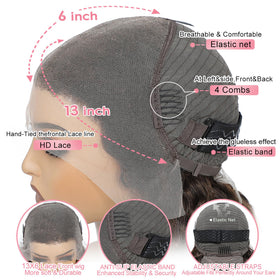 Aimking glueless wig with adjustable band and four combs ensures secure, comfortable fit.