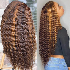 Aimking Highlight Wig with ombre deep wave lace front for a natural, seamless daily look.