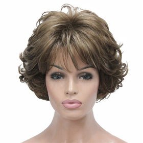 Aimole short curly wig front view shows natural capless fit and volume.